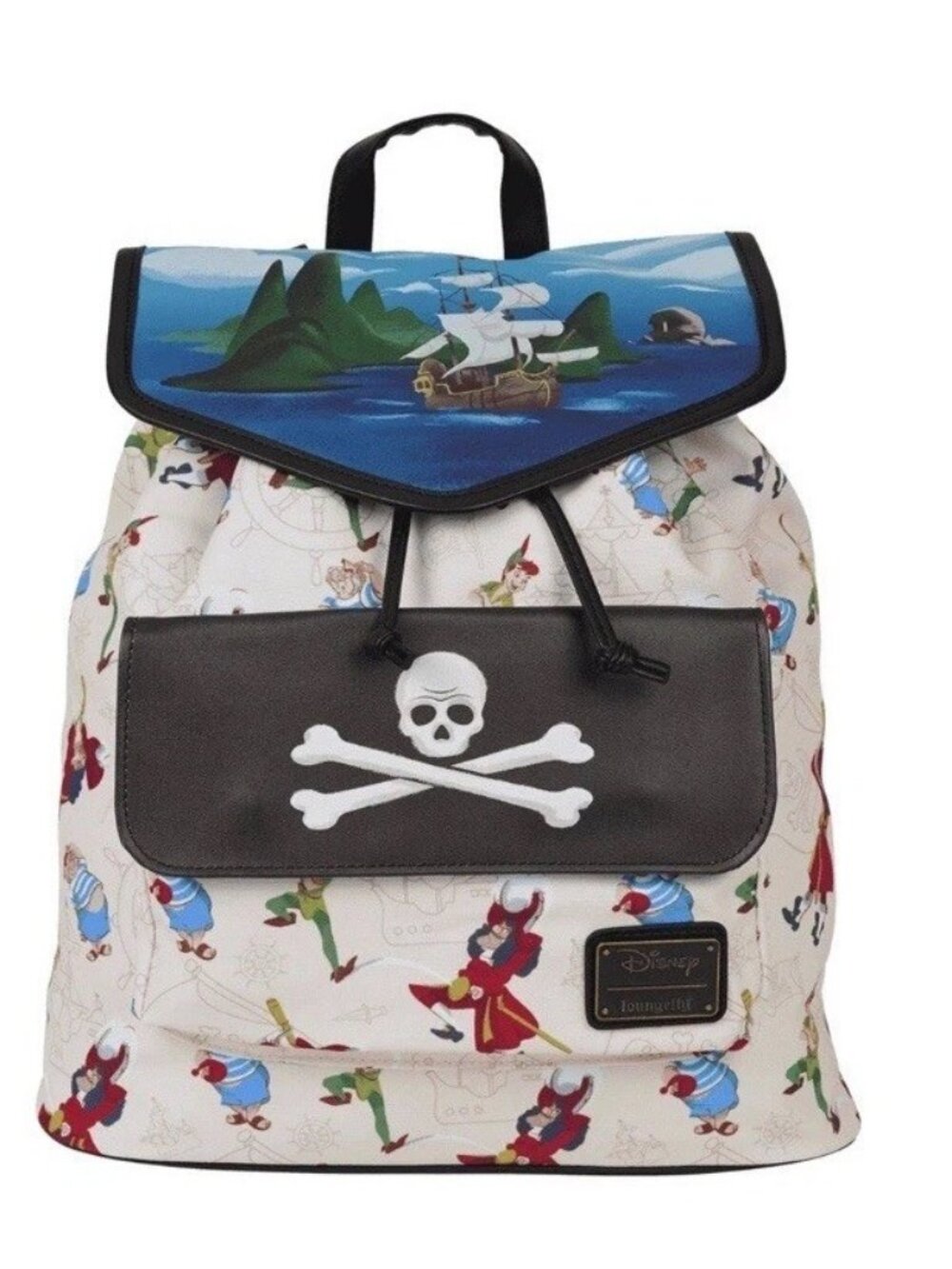 Loungefly Captain Hook Skull Peter Pan Pirate AOP Rucksack Bag NWT